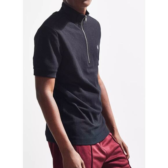 Fred Perry Funnel Neck Pique Polo Shirt Black Half Zip Neck Size XL Short Sleeve - Picture 3 of 9